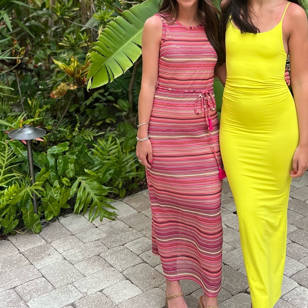 Colorful long dress with tie waist